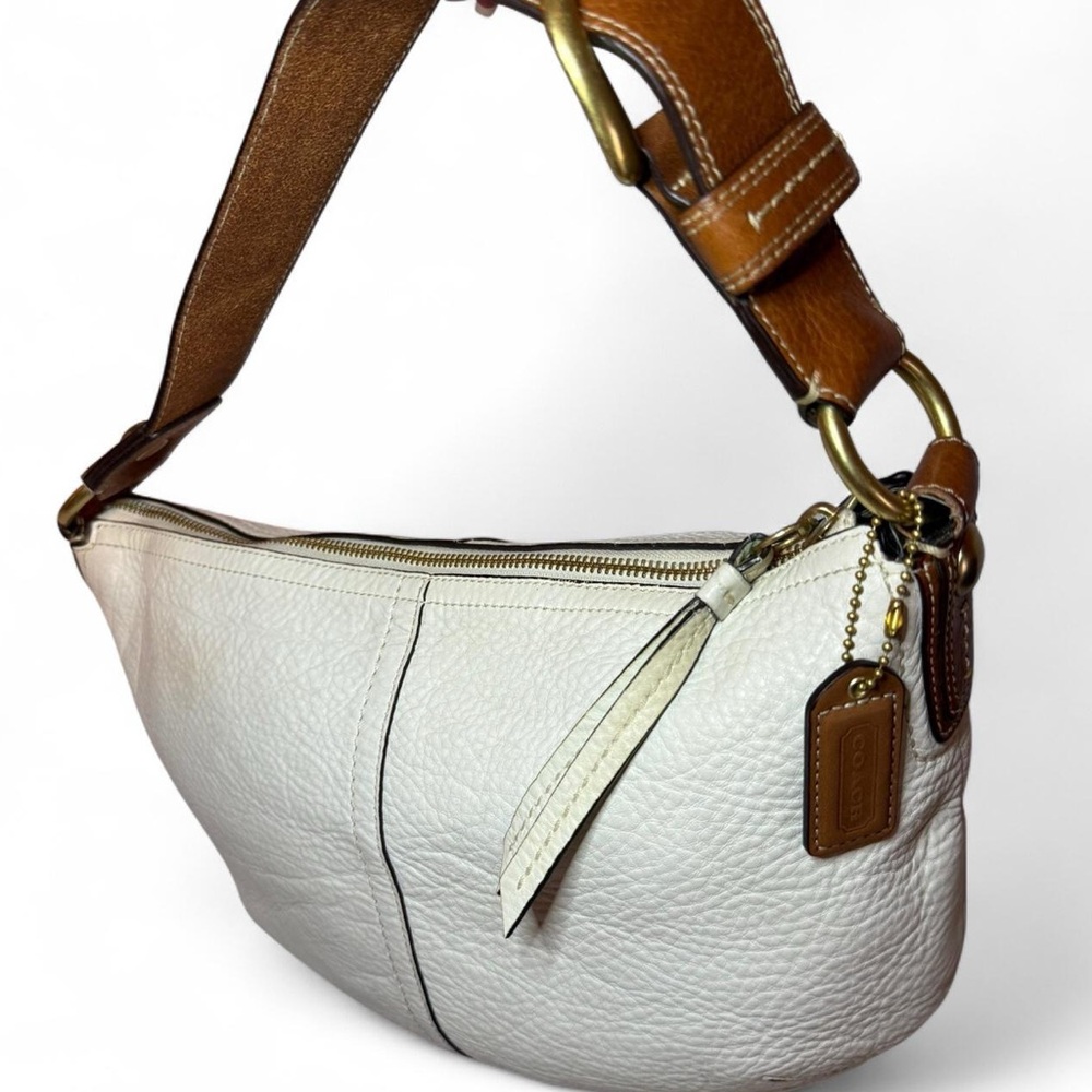 Coach White and Brown Leather Hobo Shoulder Bag 12” x 8” x 3”